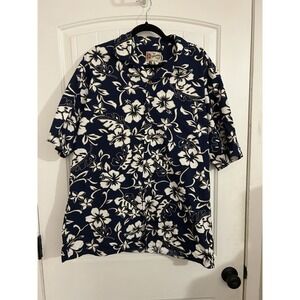 Hilo Hattie The Hawaiian Original‎ Mens Button Down Floral Blue Shirt Large  SS